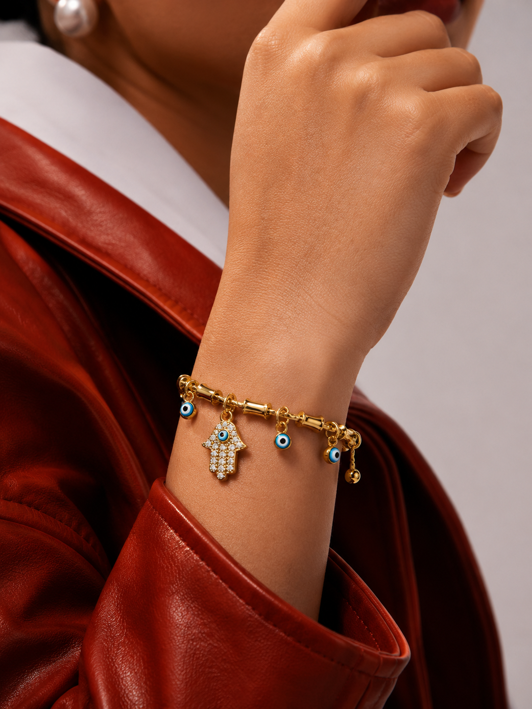 Pulsera Mano Nazar Lux – Ojo Turco con Zirconia en Acero Inoxidable