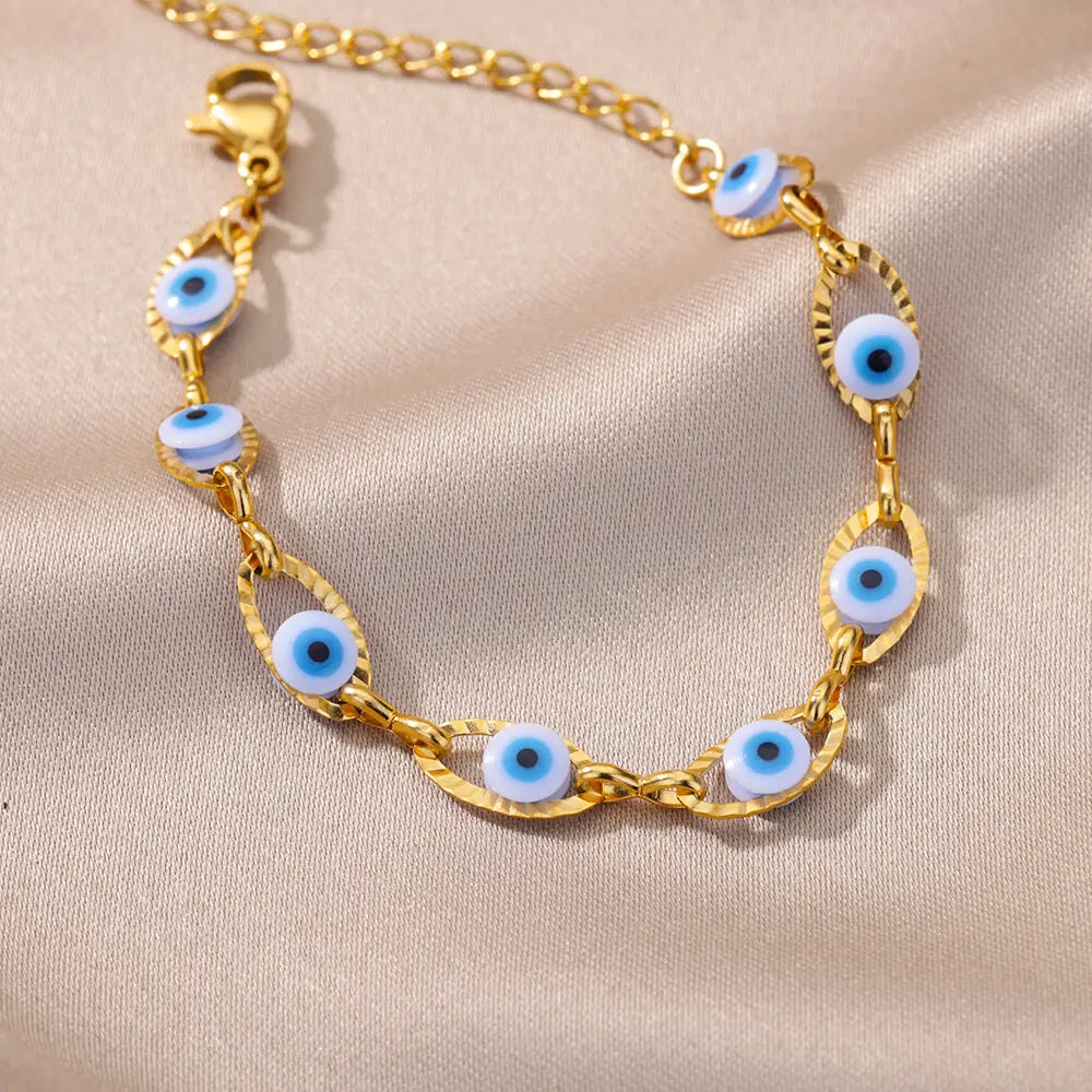 Pulsera Ojo Místico Arcoíris – Amuleto Turco en Acero Inoxidable Dorado