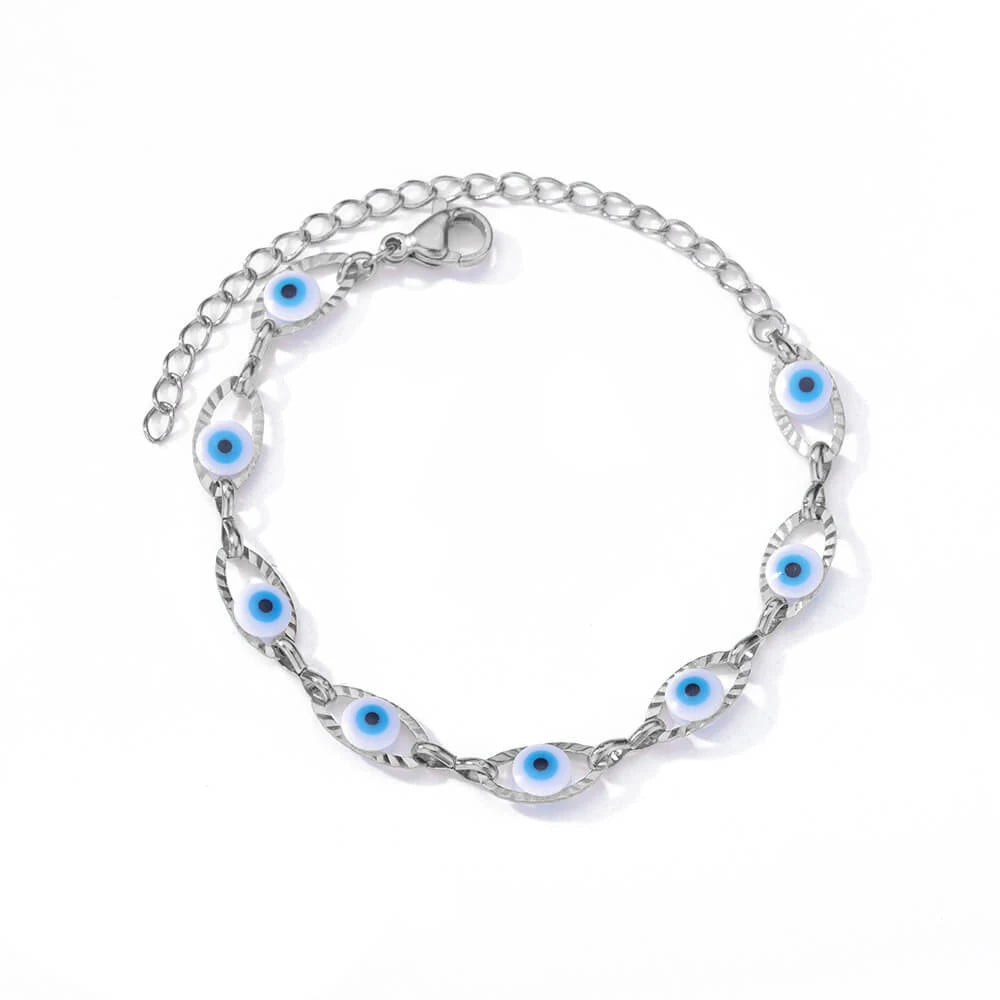 Pulsera Ojo Místico Arcoíris – Amuleto Turco en Acero Inoxidable Dorado