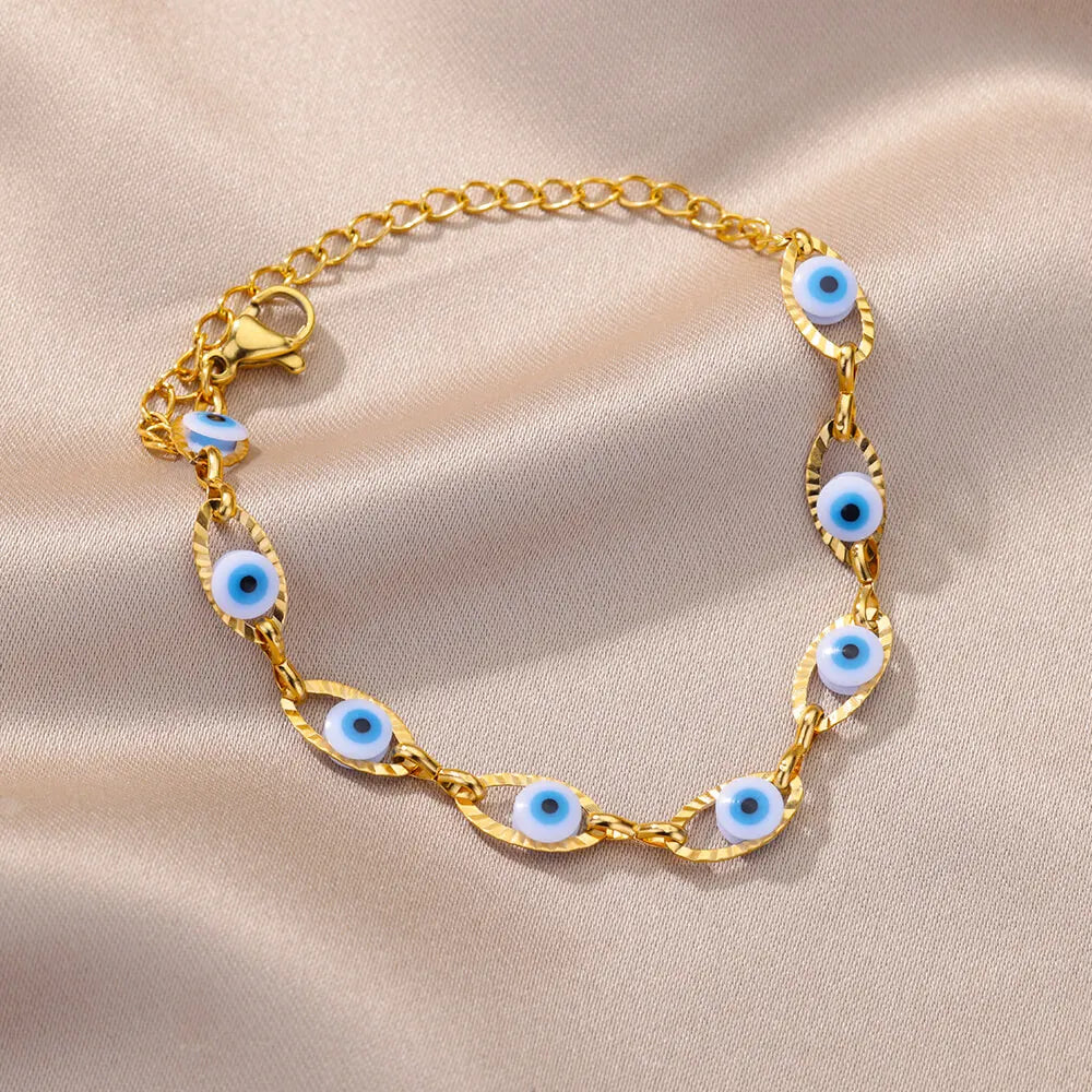 Pulsera Ojo Místico Arcoíris – Amuleto Turco en Acero Inoxidable Dorado