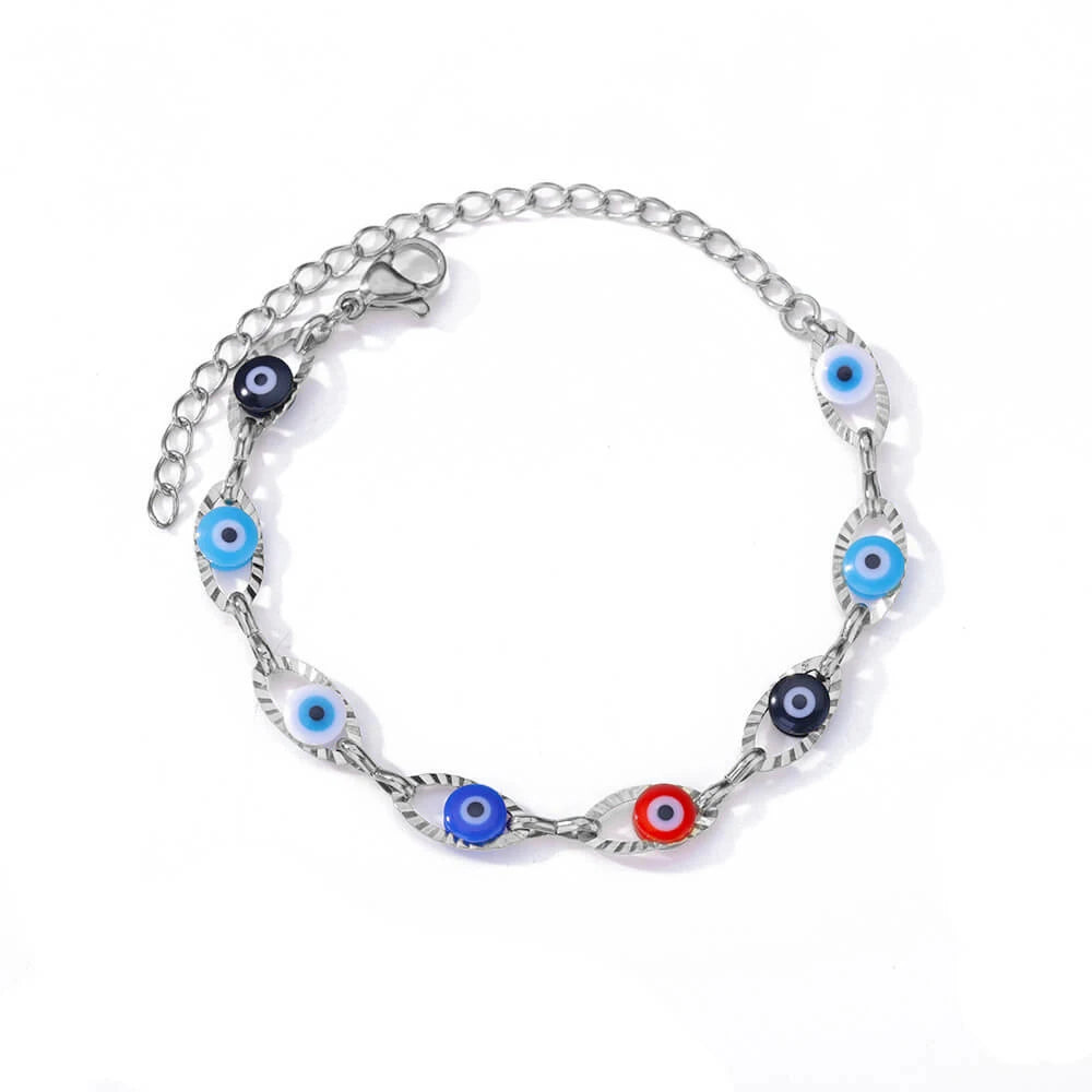 Pulsera Ojo Místico Arcoíris – Amuleto Turco en Acero Inoxidable Dorado