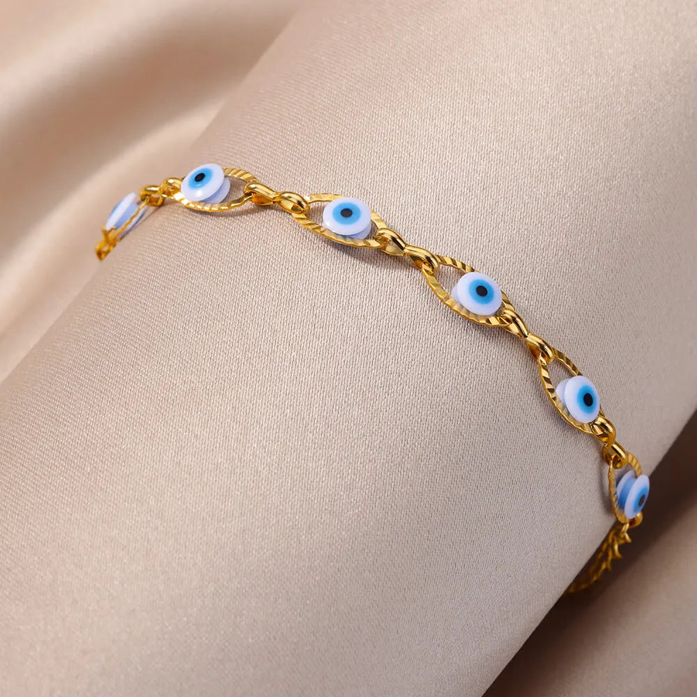 Pulsera Ojo Místico Arcoíris – Amuleto Turco en Acero Inoxidable Dorado