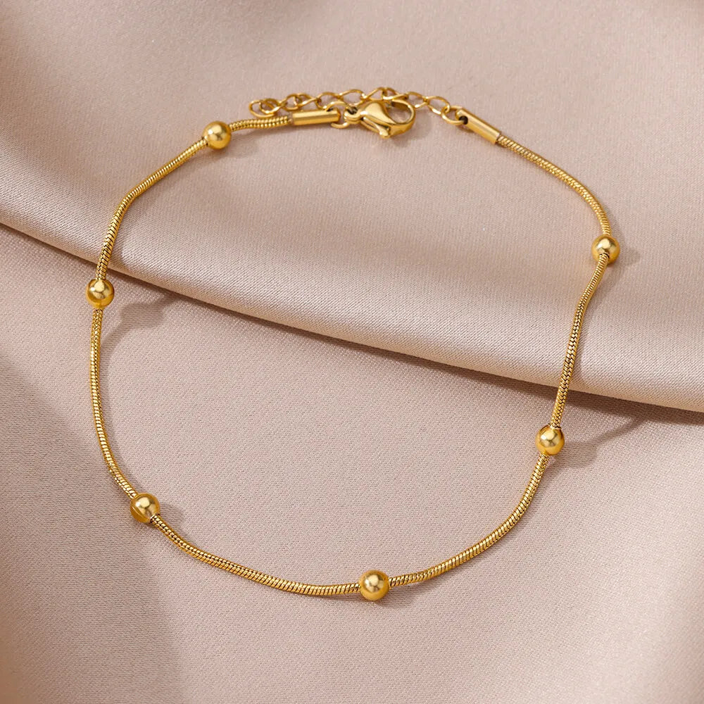 Tobillera Solara Vintage – Cadena de Cuentas en Acero Inoxidable