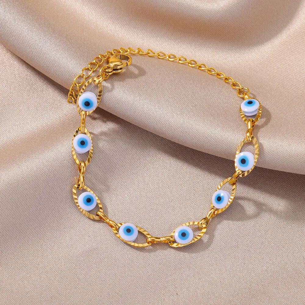 Pulsera Ojo Místico Arcoíris – Amuleto Turco en Acero Inoxidable Dorado