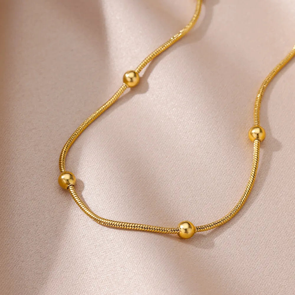 Tobillera Solara Vintage – Cadena de Cuentas en Acero Inoxidable