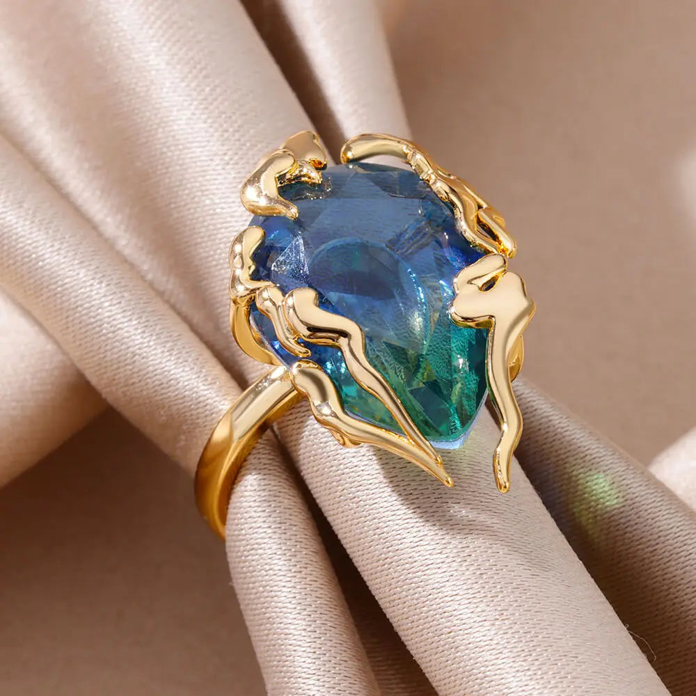 Anillo Llama de Luz – Gota de Zirconia en Acero Inoxidable Ajustable