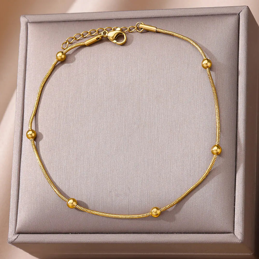 Tobillera Solara Vintage – Cadena de Cuentas en Acero Inoxidable