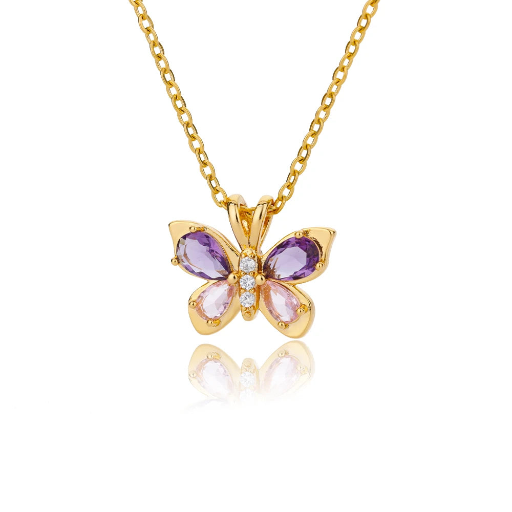 Collar Mariposa Violeta – Zirconia Púrpura en Acero Inoxidable Elegante