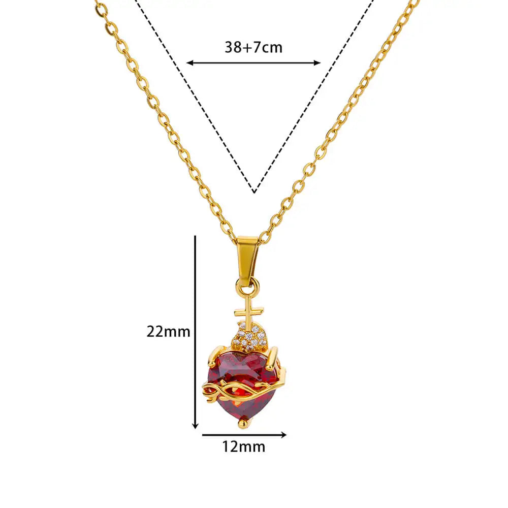Collar Corazón Sacro – Cruz con Zirconia en Acero Inoxidable 316L
