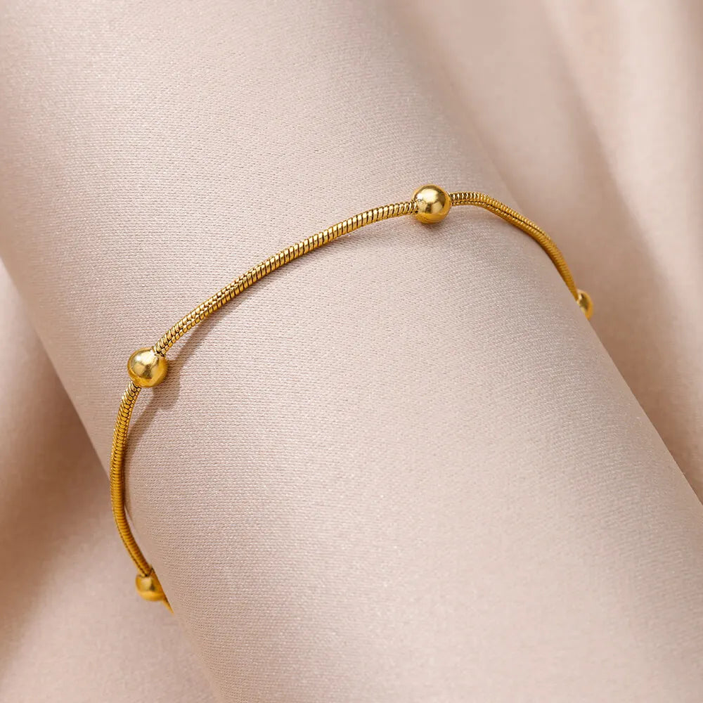 Tobillera Solara Vintage – Cadena de Cuentas en Acero Inoxidable