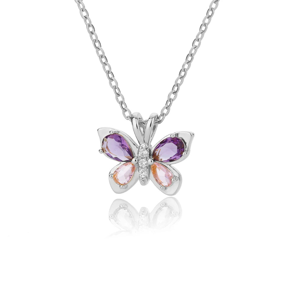 Collar Mariposa Violeta – Zirconia Púrpura en Acero Inoxidable Elegante